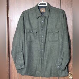 St John's Bay Vintage Wool blend Long sleeve button up Mens shirt Lined XL Green